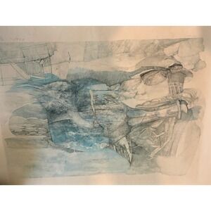 Viktor Krajc Signed Limited Edition Lithograph 161/260 Blue Surrealist Landscape